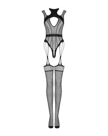 Ажурний бодістокінг з отворами Obsessive Bodystocking G327 black S/M/L, чорний, комбінезон, з доступ Львів