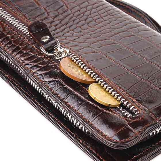 Функціональне портмоне клатч із натуральної шкіри CANPELLINI 21536 Коричневе Київ