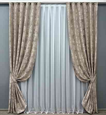 Комплект готових штор VR-Textil Жакард Sultan XO № 1143ш Капучіно 150х290 см 2 шт (33-0795) Київ