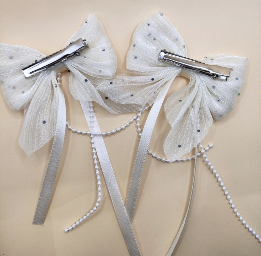Комплект заколок "Бантики зі стрічками" 2 шт Білий Сміла - фото 4