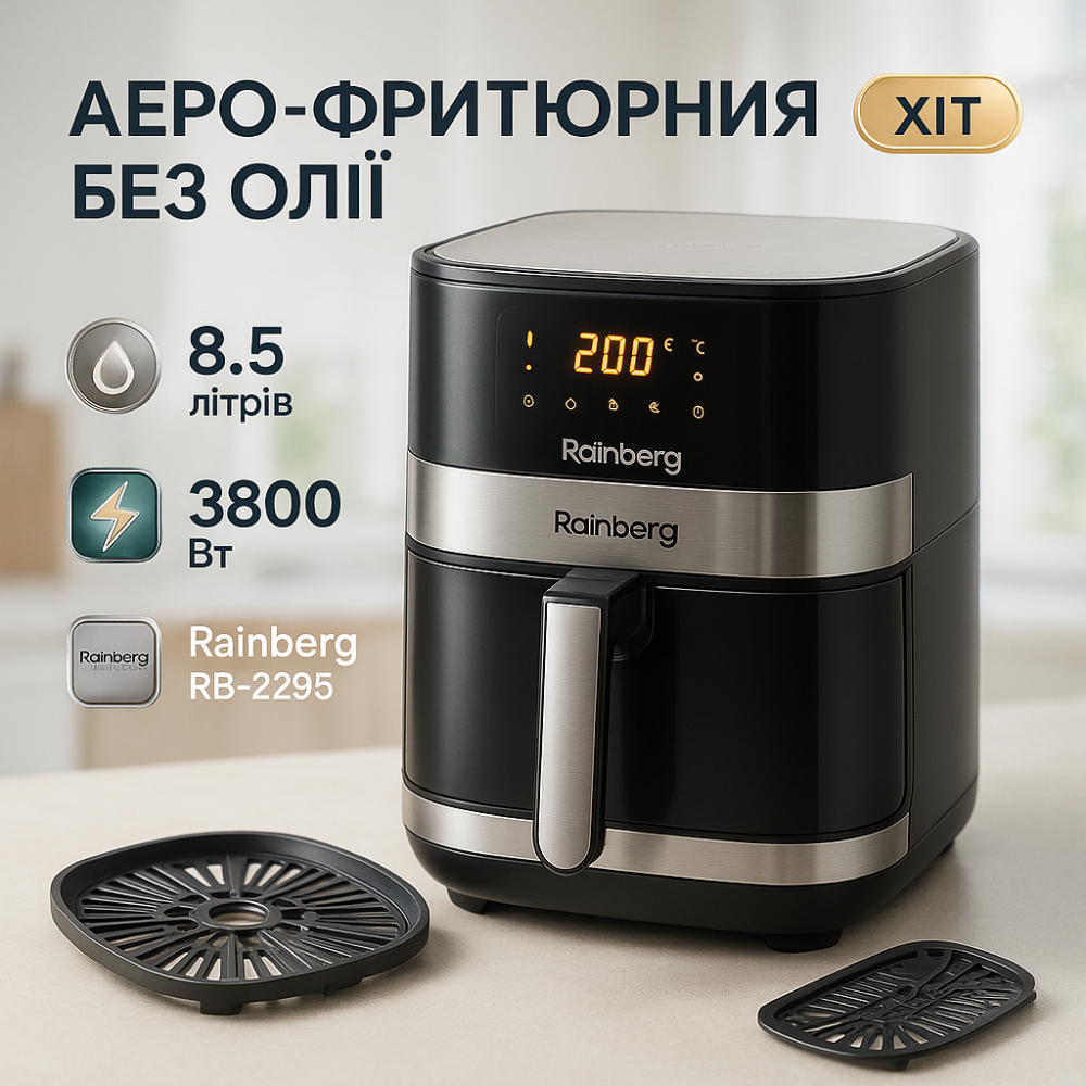 Безмасляна фритюрниця для кухні Rainberg RB-2295 3800 Вт, Фритюрниця для приготування без олії GT-87 Львів - фото 9