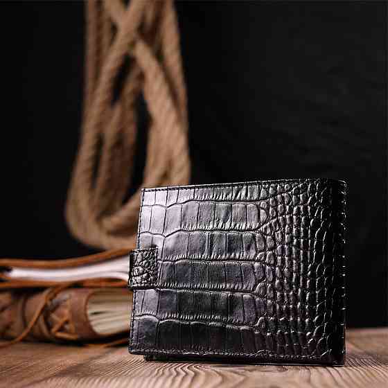 Стильный мужской кошелек из фактурной кожи под рептилию KARYA 21065 Черный Киев
