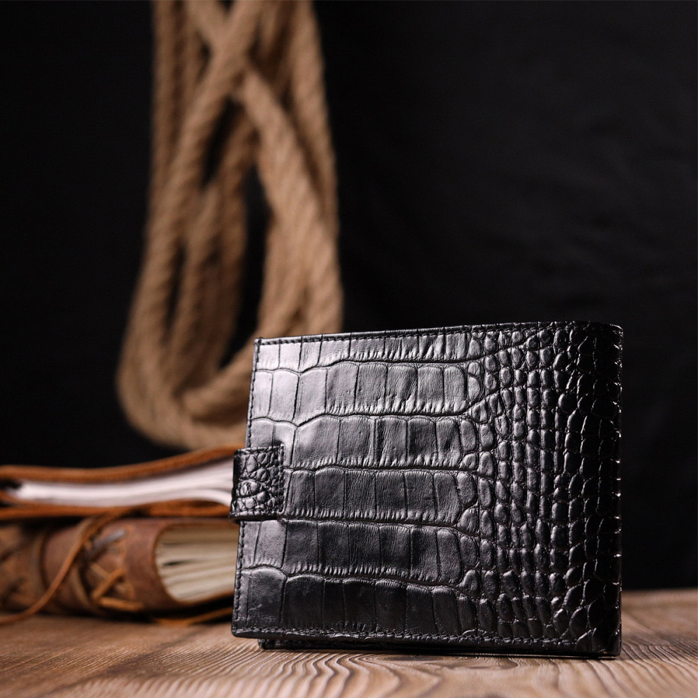 Стильный мужской кошелек из фактурной кожи под рептилию KARYA 21065 Черный Киев - изображение 2