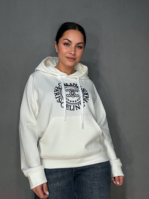 Худи женское A-N 30077 с капюшоном и ажурной вышивкой молочное, молочний, L Киев - изображение 1