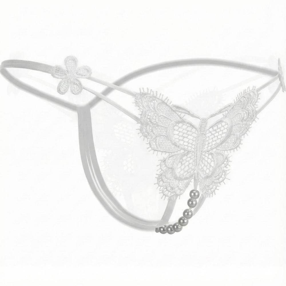 Трусики стрінги метелик мереживні з намистинами та доступом M/L білі Вінниця - фото 5