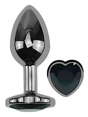 Анальная пробка EGZO Dark Silver Heart Plug S с кристаллом, металлическая, черная Sex Aura Киев