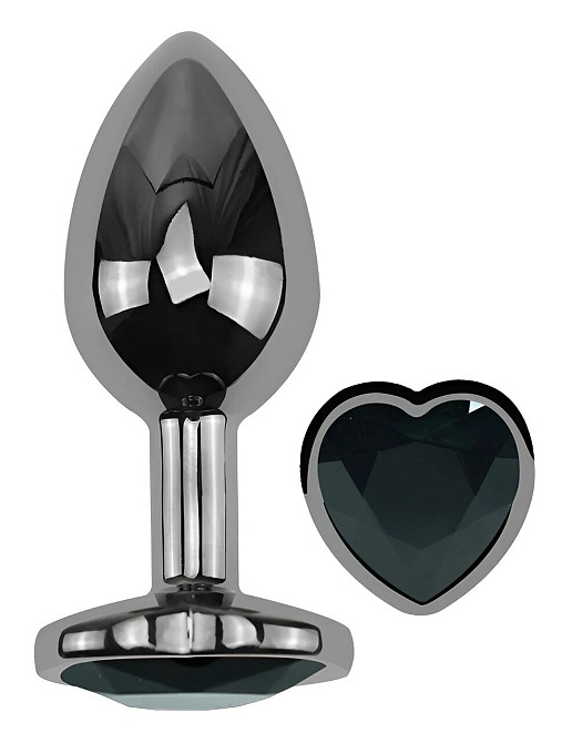 Анальная пробка EGZO Dark Silver Heart Plug S с кристаллом, металлическая, черная Sex Aura Киев - изображение 2