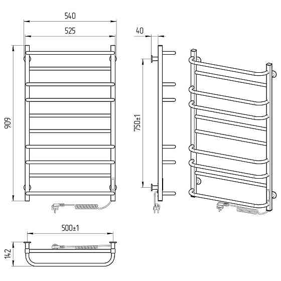 Електричний полотенцесушитель Laris Зебра Комфорт ЧК10 500Х900 Е чорна Київ