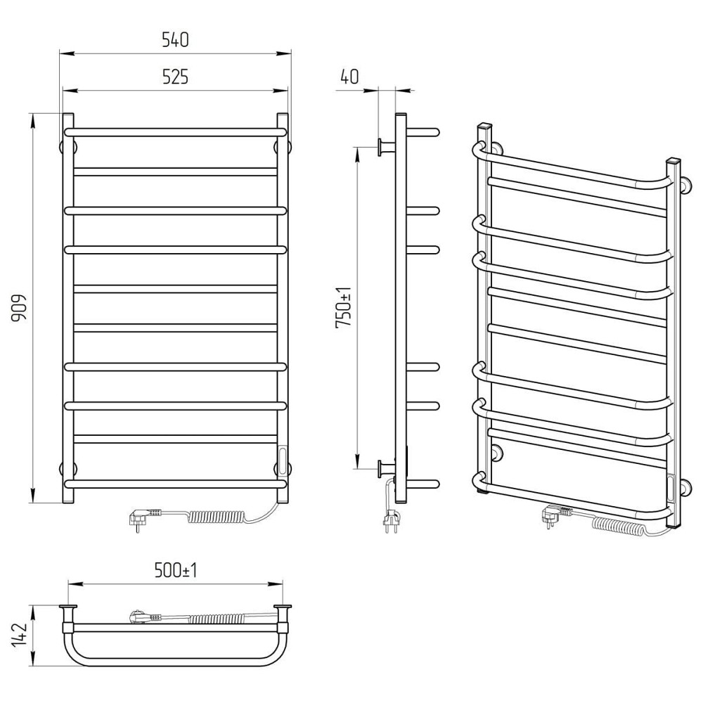 Електричний полотенцесушитель Laris Зебра Комфорт ЧК10 500Х900 Е чорна Київ - фото 6