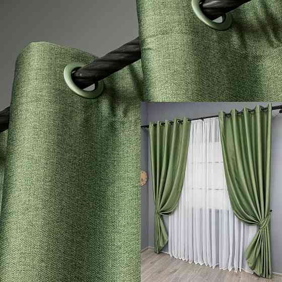 Комплект штор на люверсах VR-Textil Шенилл однотонный № 1684ш Зеленый 150х250 см 2 шт (37-0243) Киев