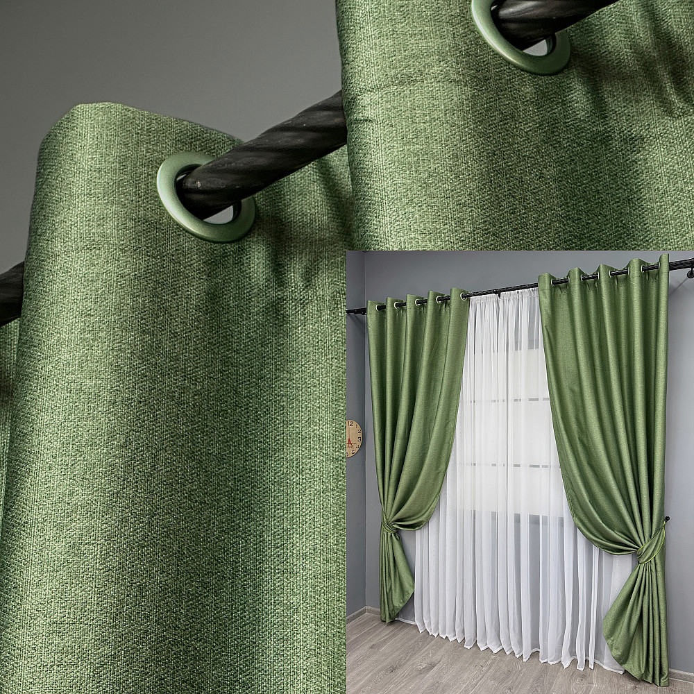 Комплект штор на люверсах VR-Textil Шенилл однотонный № 1684ш Зеленый 150х250 см 2 шт (37-0243) Киев - изображение 1