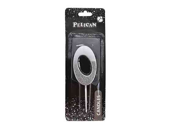 Свеча-цифра 0 5см серебро с блестками арт.863310 ТМ PELICAN Киев