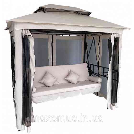 Садовые качели B0 02 с навесом подушками и москитной сеткой качели для сада и дачи бежевая Мостиська