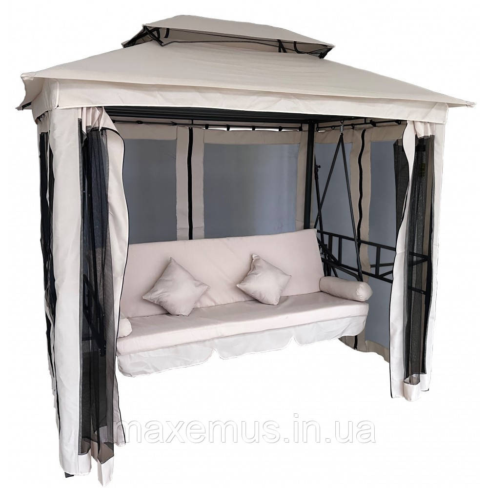 Садовые качели B0 02 с навесом подушками и москитной сеткой качели для сада и дачи бежевая Мостиска - изображение 1