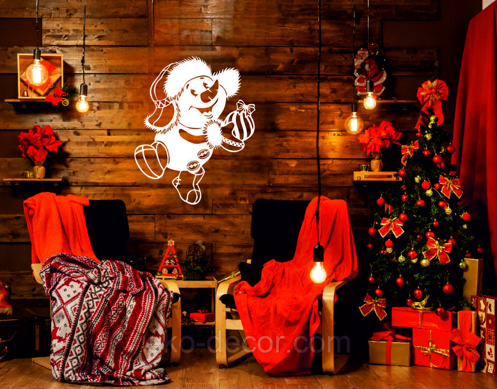 Декоративное настенное Панно «Снеговик», Декор на стену 50*40 см, Белый Киев - изображение 2