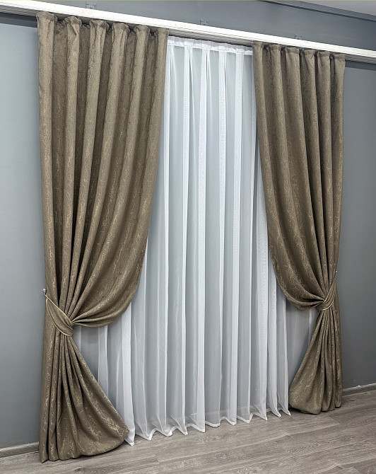Комплект штор VR-Textil Жакард Viva Marmo № 1786ш Какао 150х290 см 2 шт (33-0753) Київ - фото 3
