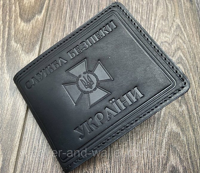 Обложка СБУ с карманом из винтажной кожи черного цвета P_Leather Киев - изображение 1