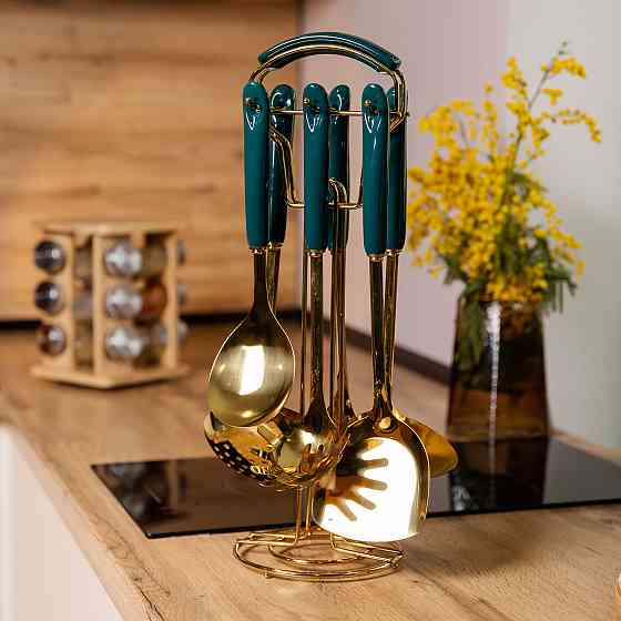 Набір кухонного приладдя на підставці 7 предметів кухонні аксесуари на підставці Смарагдовий HP-20-67 Коломия