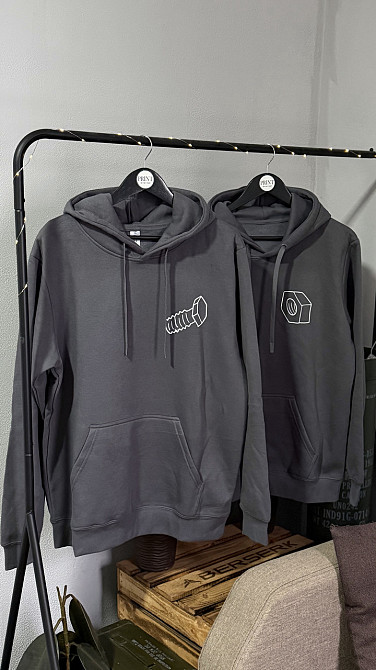 Парне худі для пари з принтом «Біскінченність» — болт і гайка, графітові S, XXL, Червоний Чернівці - фото 1
