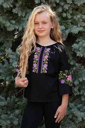 Вишиванка для дівчаток, лляна чорна, топ 158 Київ