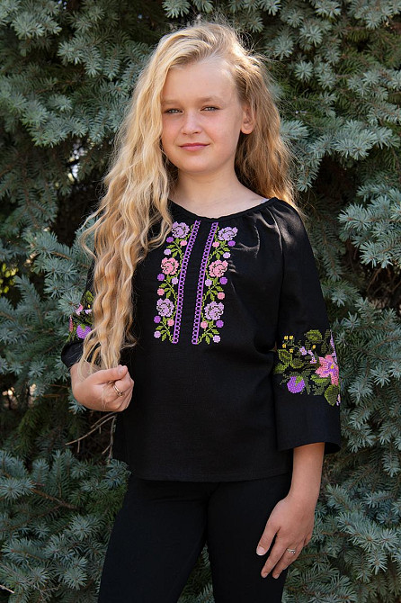 Вишиванка для дівчаток, лляна чорна, топ 158 Київ - фото 1