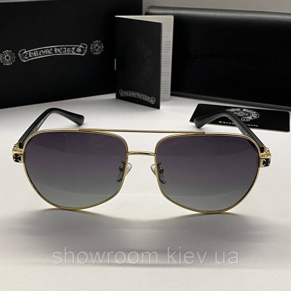 Чоловічі сонцезахисні окуляри Chrome Hearts 5078 gold Київ - фото 4