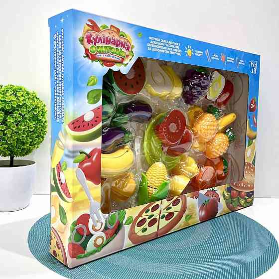 Набір продуктів WToys Кулінарна фантазія 25 елементів овочі та фрукти на липучках дошка для нарізки ніж (10265) Чернигов
