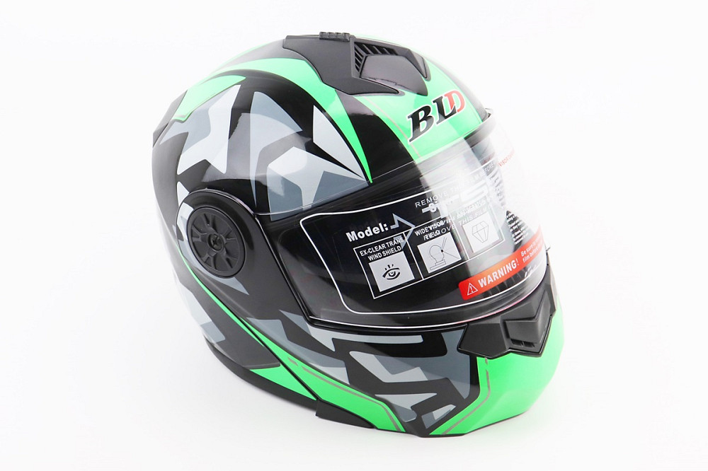 Шолом модуляр, закритий з відкидним підборіддям+відкидні окуляри BLD-159 L (59-60см), ЧОРНО-ЗЕЛЕНИЙ Киев - изображение 1