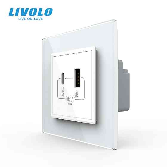 Розетка USB-A та USB-C з Power Delivery 36W Livolo золотий скло (VL-C7FCUA18W.UC18W-2AP) Коломыя