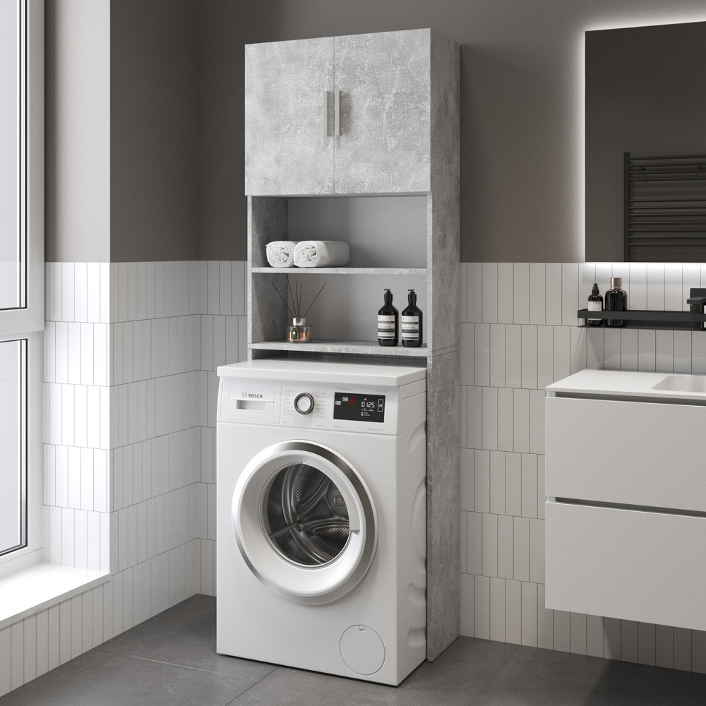 Тумба под стиральную машину VAYS M-107 Бетон, шкаф в ванную, ЛДСП, 64×25×190 см Львов - изображение 1