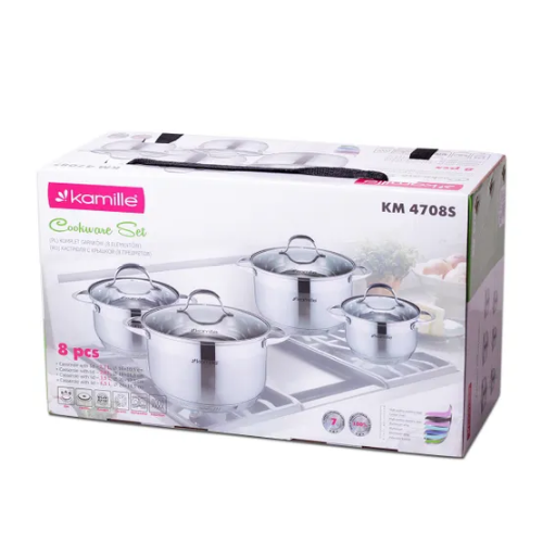 Набір каструль 8 предметів (каструлі 1,8/2,3/3,3/5,8л) нержавіюча сталь 7-шарове дно 4708S KAMILLE Житомир - фото 5