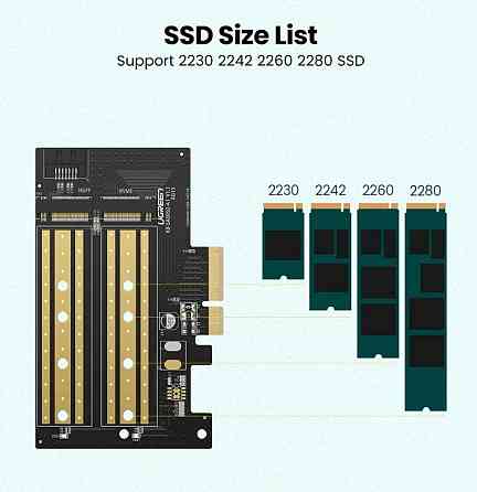 Адаптер Ugreen для встановлення SSD M.2 NVMe + M.2 NGFF у слот PCI-E 3.0 x4 CM302 70504 Николаев