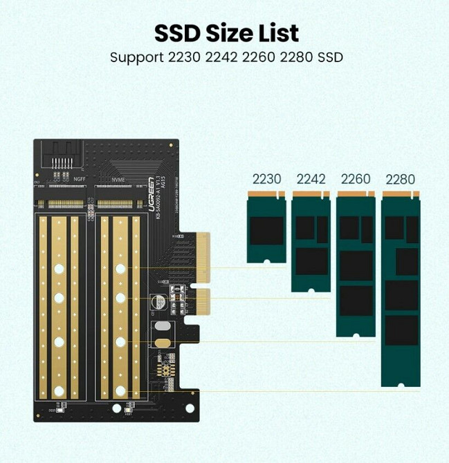Адаптер Ugreen для встановлення SSD M.2 NVMe + M.2 NGFF у слот PCI-E 3.0 x4 CM302 70504 Миколаїв - фото 5