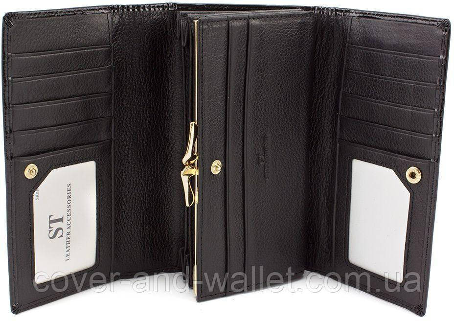 Чорний лаковий шкіряний жіночий гаманець на багато карток ST S8001A Київ - фото 4