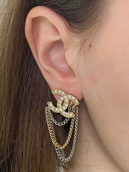 Шанель сережки цвяшки позолота 18 К / циркони Одеса - фото 1