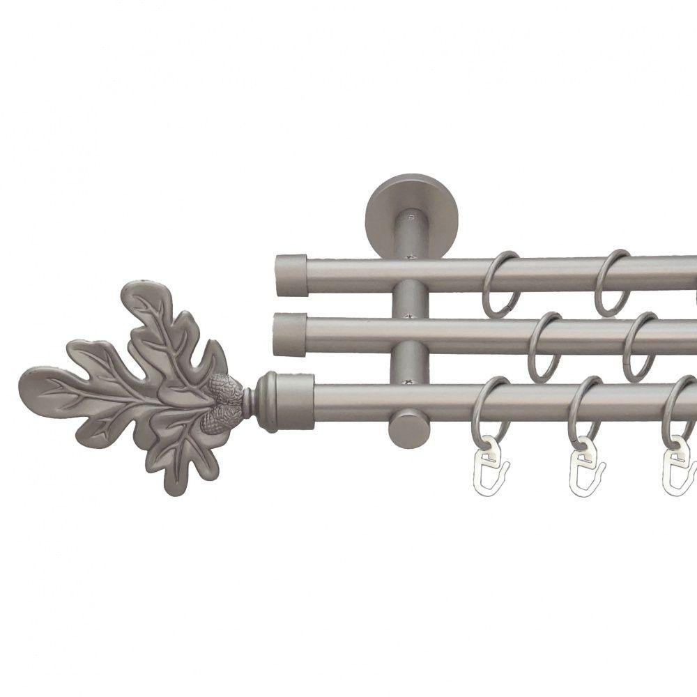 Карниз Orvit Листок Дуба металевий трирядний циліндр (20 см) гладка труба кільце металеве Сатин 16\16\16 мм 160 см (6099491) Львів - фото 1