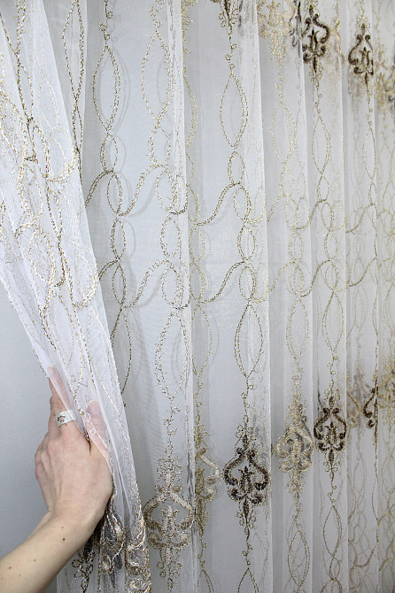 Тюль VR-Textil 1193т Kort ADOR Фатин с люрексовой нитью Золотистый с коричневым 300х270 см (40-972) Киев - изображение 2