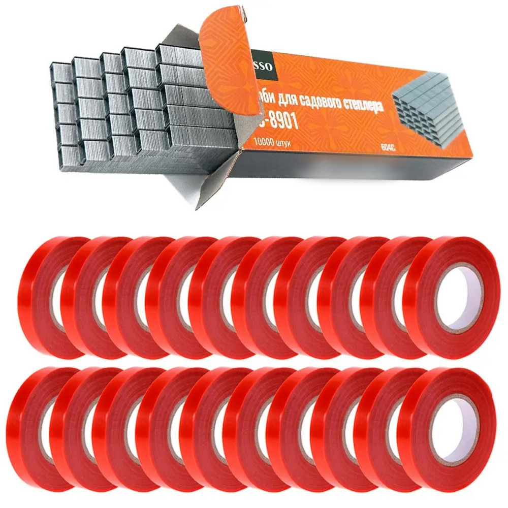 Набор для садового степлера тапенера: подвязочная лента 20 шт (600 м) + скобы (10000 шт) Черновцы - изображение 1