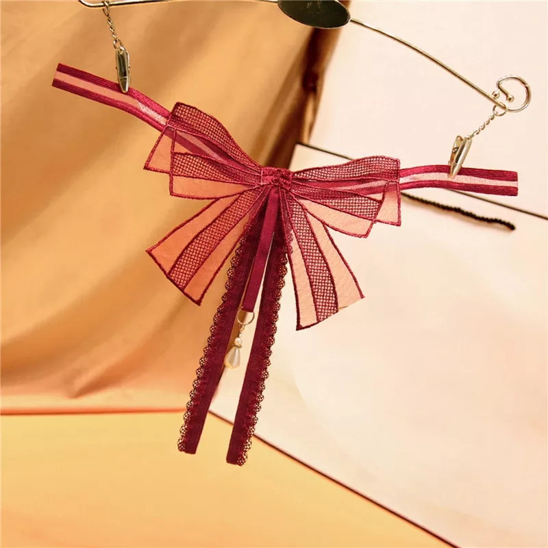 Стринги с дыркой и бантом универсальный бордовый Киев - изображение 2