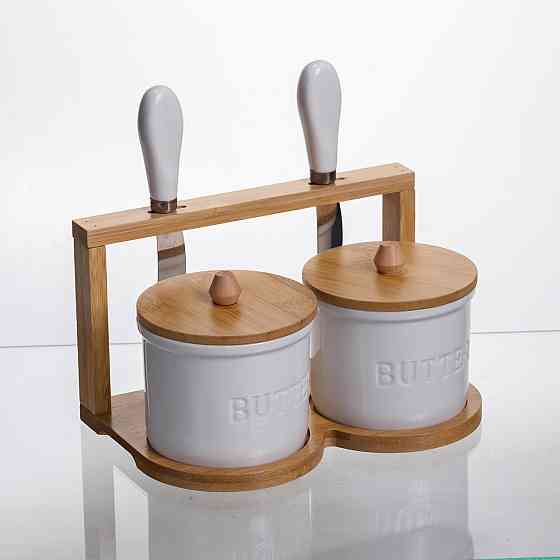 Набір маслянок для вершкового масла 2 (шт) з ножами 2 (шт) на бамбуковій підставці SCT-641 Коломия