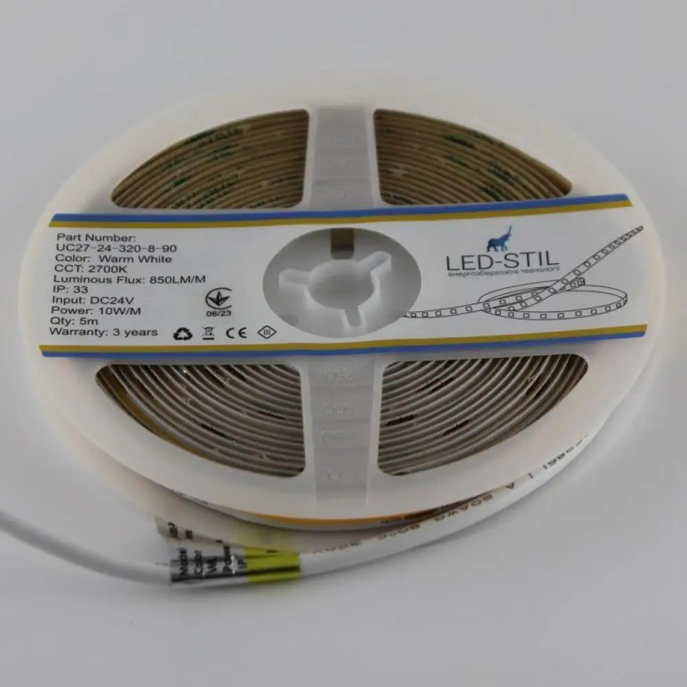LED-STIL Світлодіодна стрічка LED-STIL 2700K 10 Вт/м COB 320 діодів IP33 24 Вольта 900 Lm тепле Коломия - фото 4