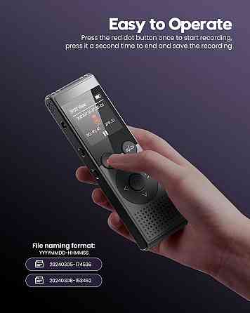 Диктофон QIUOIO V12 128GB голосовая активация 1536 Кбит/с перезаряжаемое устройство записи с USB-C для лекций встреч интервью Днепр