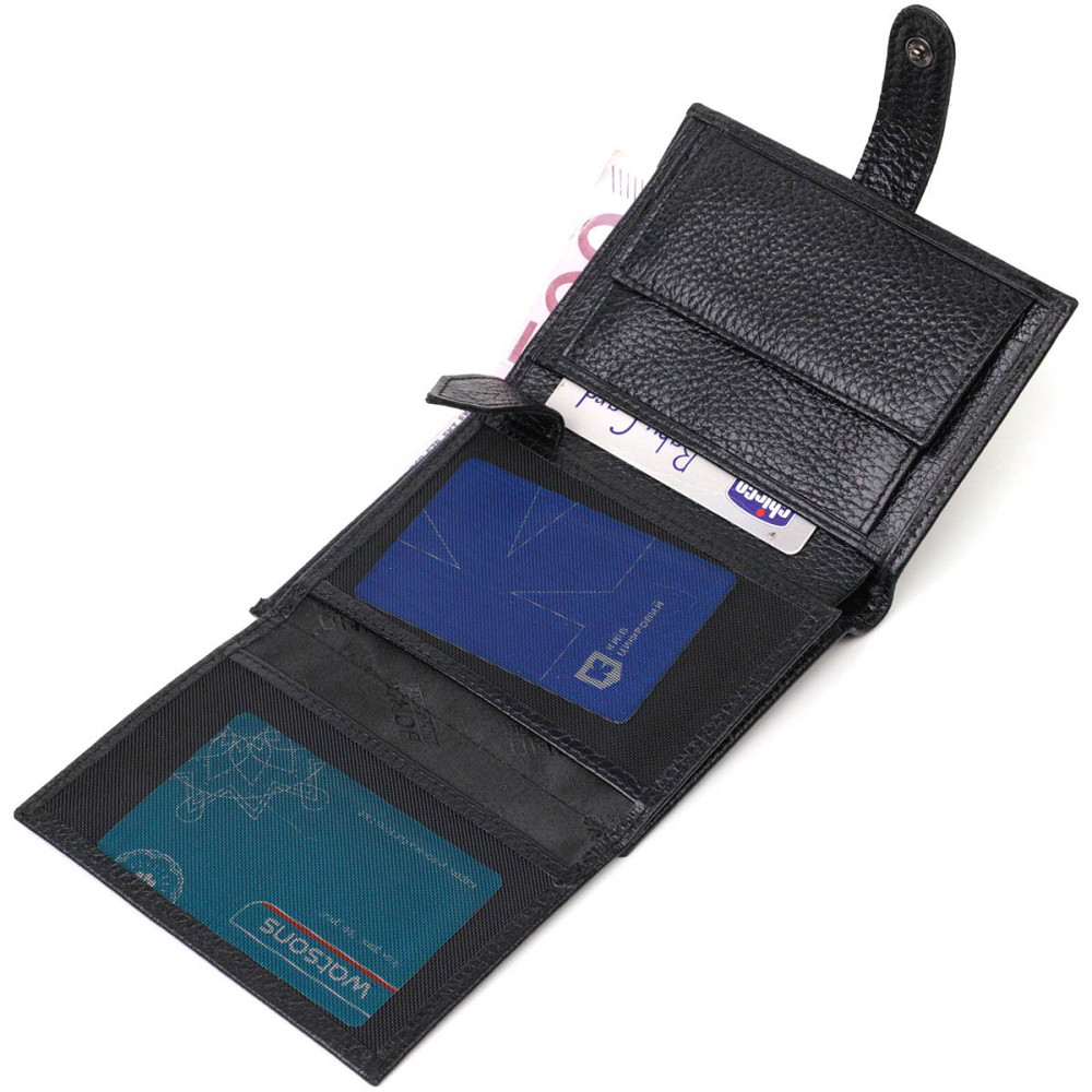 Портмоне для чоловіків з натуральної зернистої шкіри Чорний (BOND) Київ - фото 1