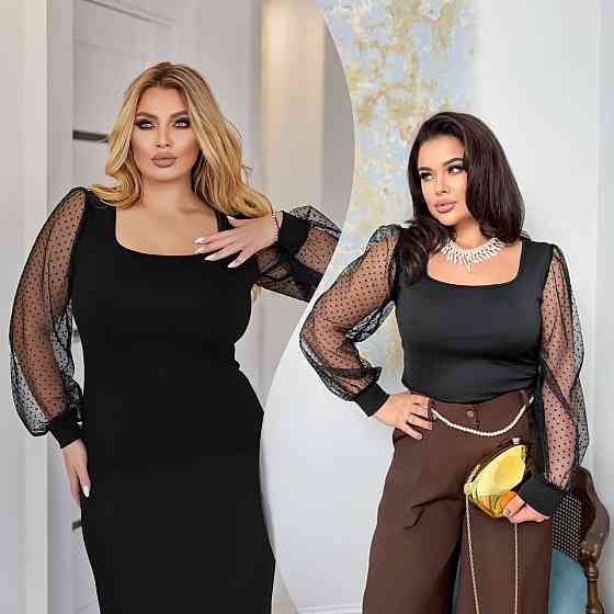 Жіноча кофтинка батал з декольте і пишними рукавами  із ніжної сіточки в горошек мікродайвінг Одеса