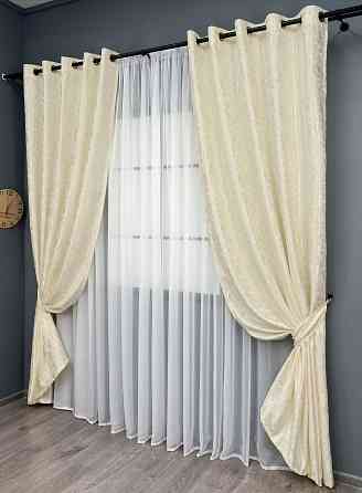 Комплект штор на люверсах VR-Textil Льон мармур Pavliani ХО № 1908ш Молочний 150х250 см 2 шт (37-0319) Київ