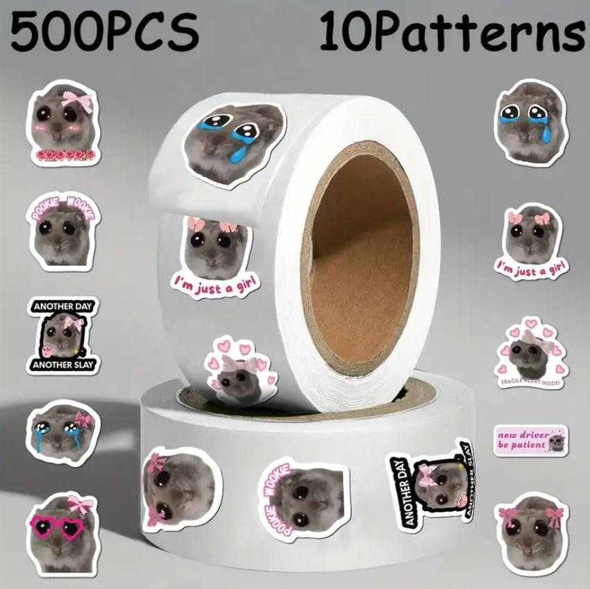 Набір наліпок "Сумний Хом'як Мем", наклейки з хом'яком. стікербомбінг, Рулон 500 шт Київ - фото 6