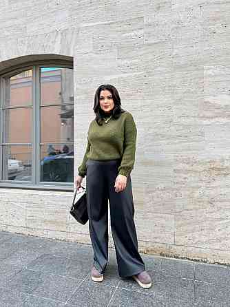 Жіночі базові штани палаццо на гумці з екошкіри Чорний, 54/56 Одеса