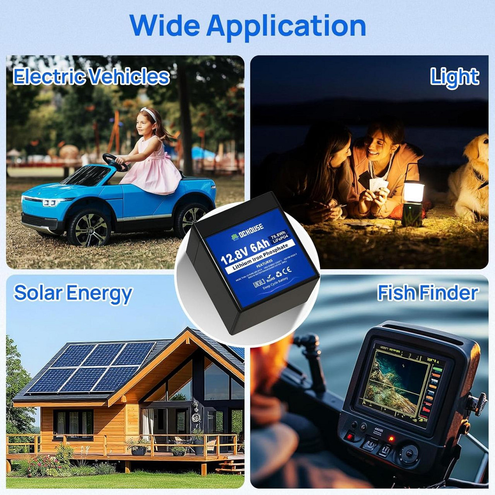 Акумулятор DCHOUSE B0CPPBKL16 12В 6А·год чорний LiFePO4 з BMS 3000+ циклів перезаряджувальний для кемпінгу, сонячних систем, Київ - фото 2