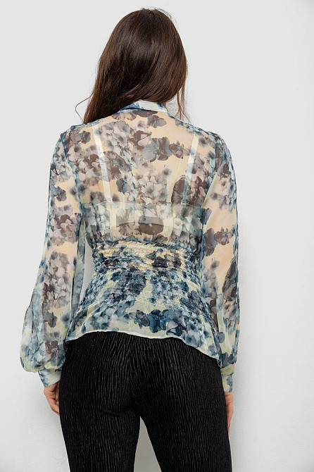 Блуза женская шифоновая с цветочным принтом, V-вырез, приталенная, на резинке, Серый, L Лубны - изображение 9