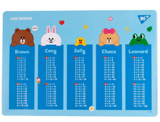 Підкладка настільна А3 "Yes" Line Friends таблиця множення, 492174, шт Київ - фото 1